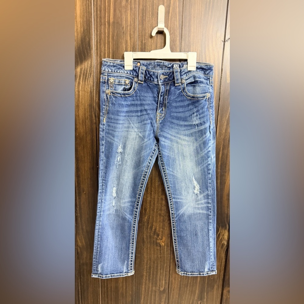 Miss Me Jeans Boyfriend Womens 28 JB5151P34 Cuffed Capri Distressed Rhinestone - Picture 1 of 10